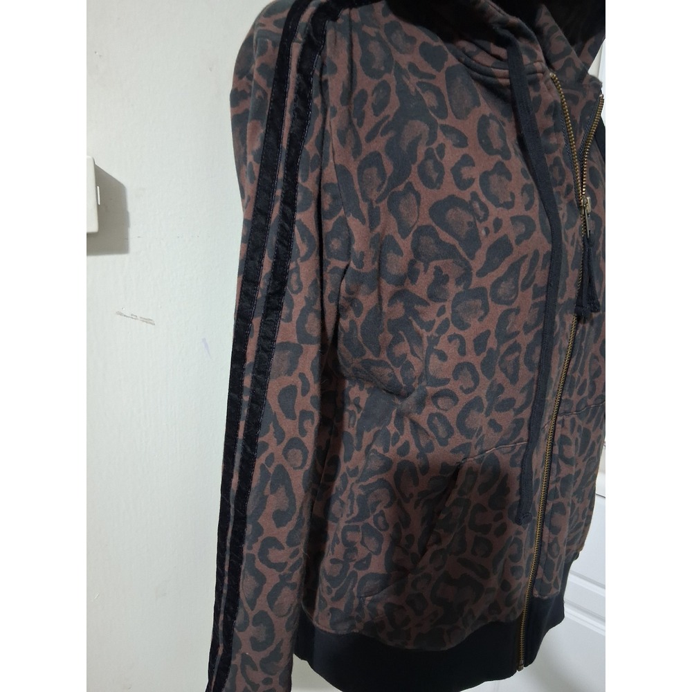Johnny Was Los Angeles Leopard Print Zip Up Hoodie Brown Black Side Stripe Small - Picture 6 of 7